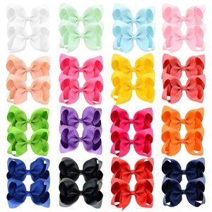 32pcs GIRLS HAIR 4.5" RIBBON BOWS- Alligator Clips- Toddler- Preschool- ANY AGE